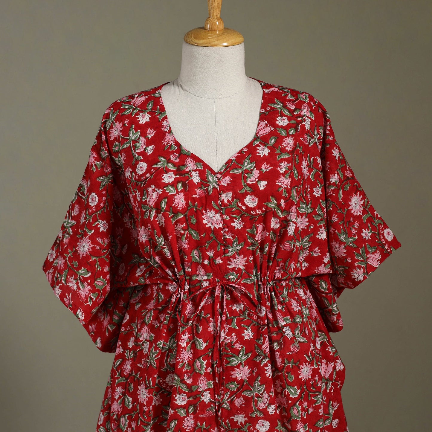 Red Sanganeri Block Print Cotton Kaftan (Medium)