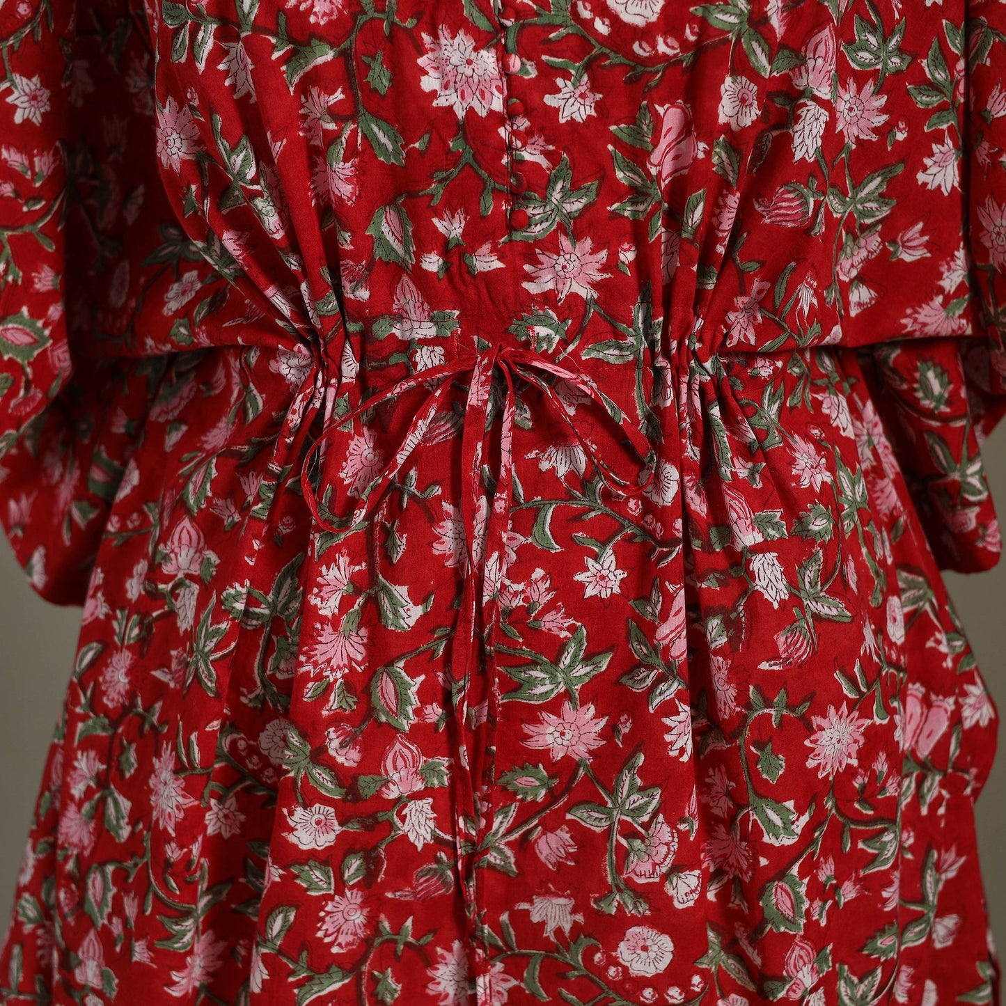 Red Sanganeri Block Print Cotton Kaftan (Medium)