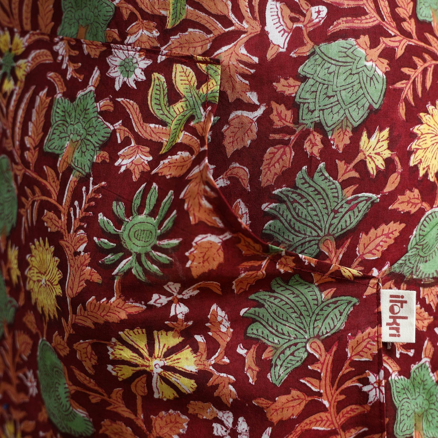 Red - sanganeri hand block print apron with pocket 25