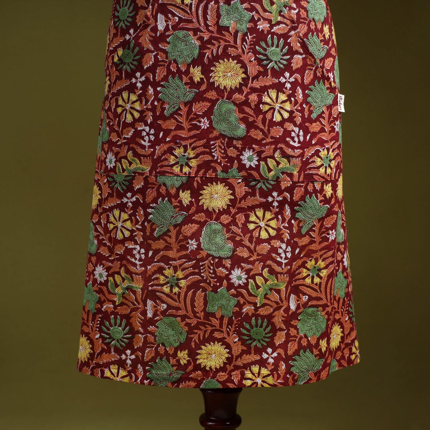 Red - sanganeri hand block print apron with pocket 25