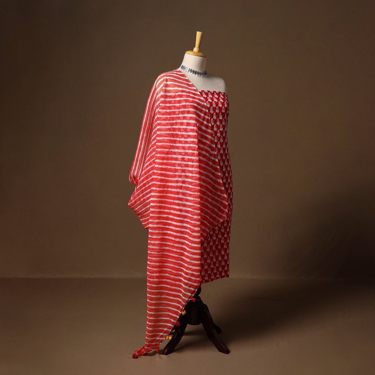 Red - sanganeri hand block print cotton 2pc unstitched
