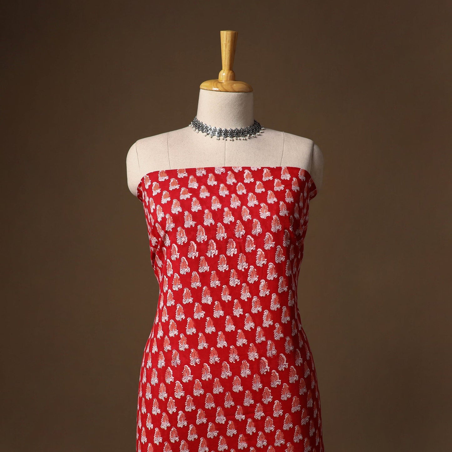 Red - sanganeri hand block print cotton 2pc unstitched
