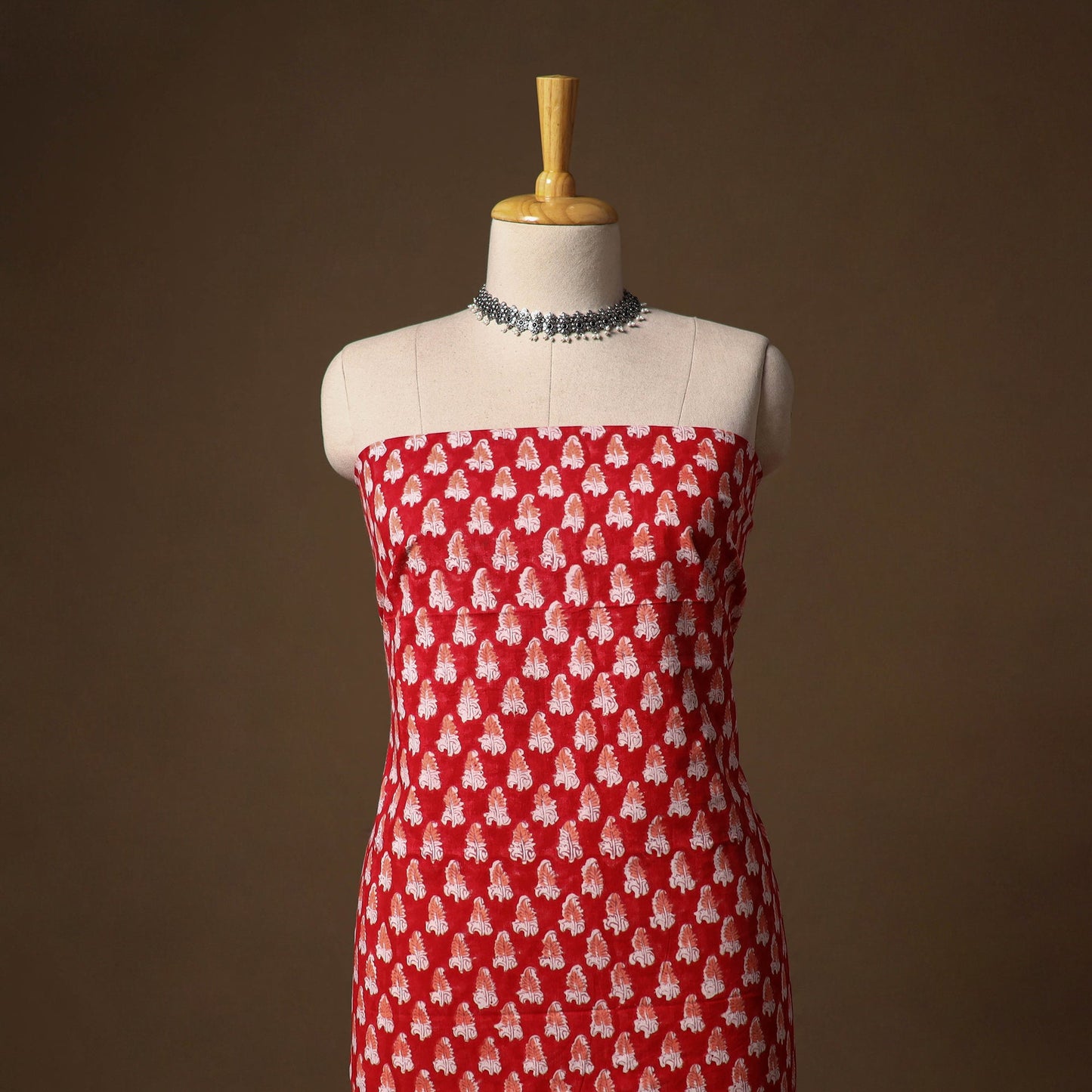 Red - sanganeri hand block print cotton 2pc unstitched
