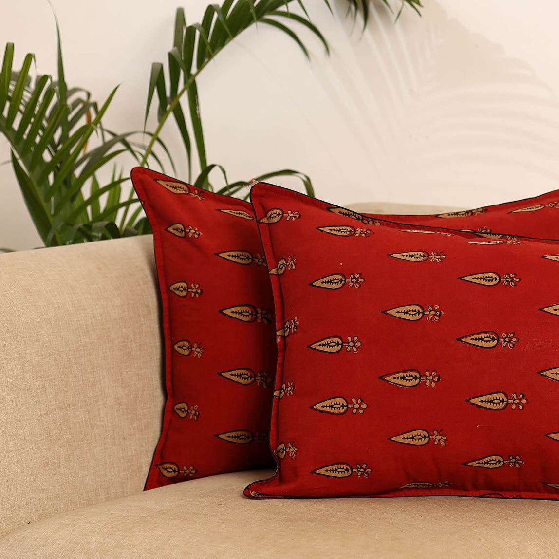 Red - set of 2 akola hand pillow covers 104 - handcrafted