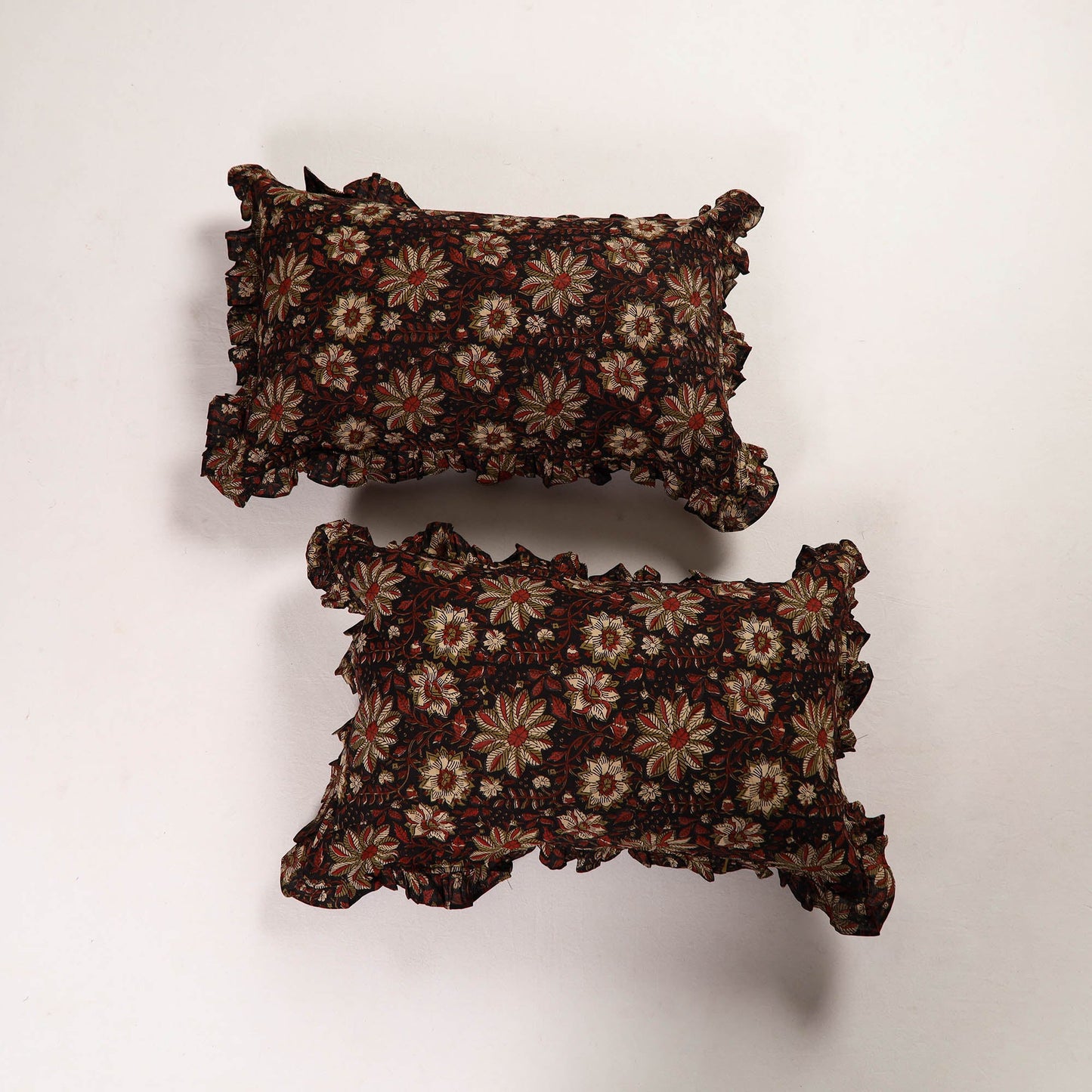 Red - set of 2 bagru cotton frill pillow covers 19