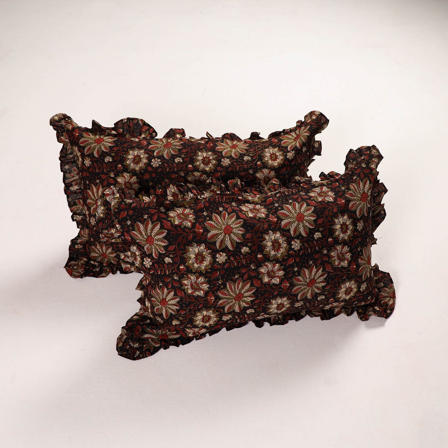 Red - set of 2 bagru cotton frill pillow covers 19