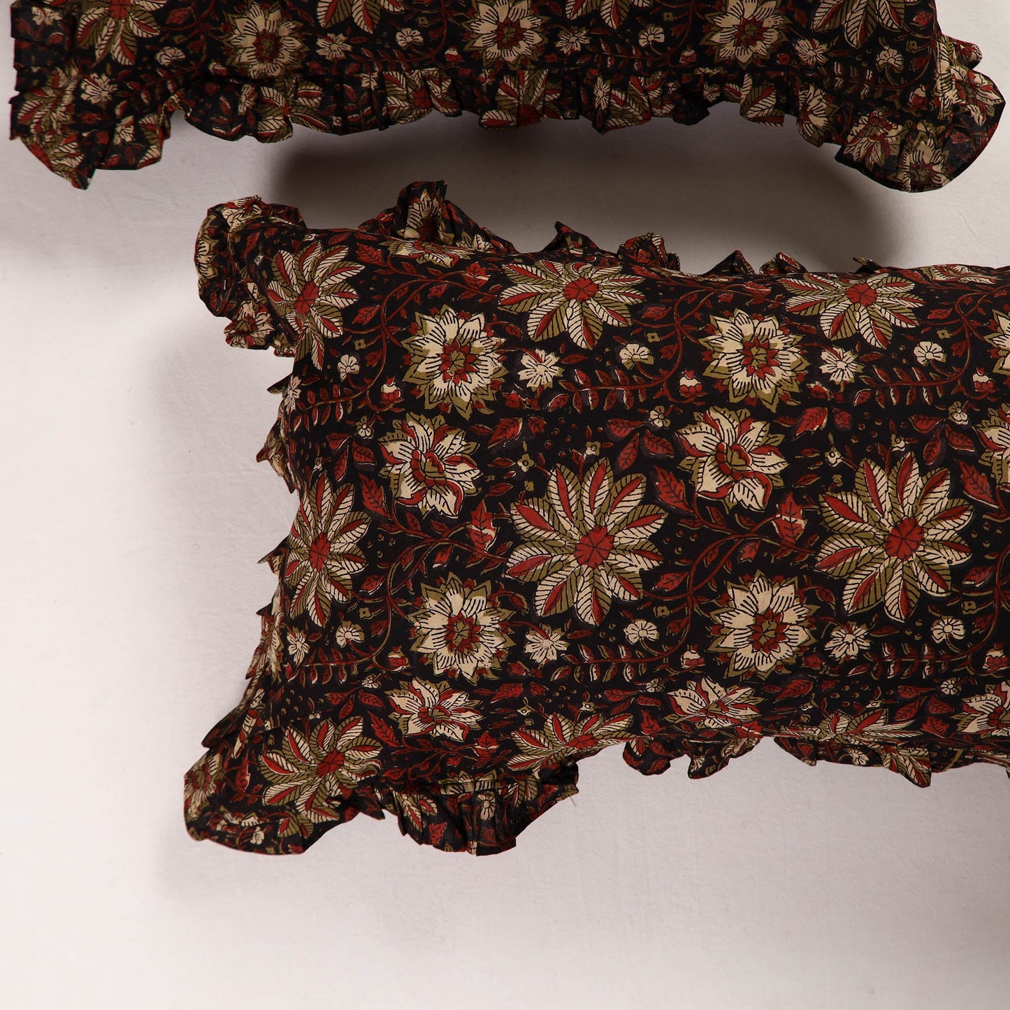 Red - set of 2 bagru cotton frill pillow covers 19