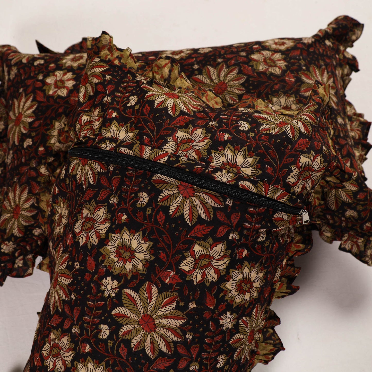 Red - set of 2 bagru cotton frill pillow covers 19