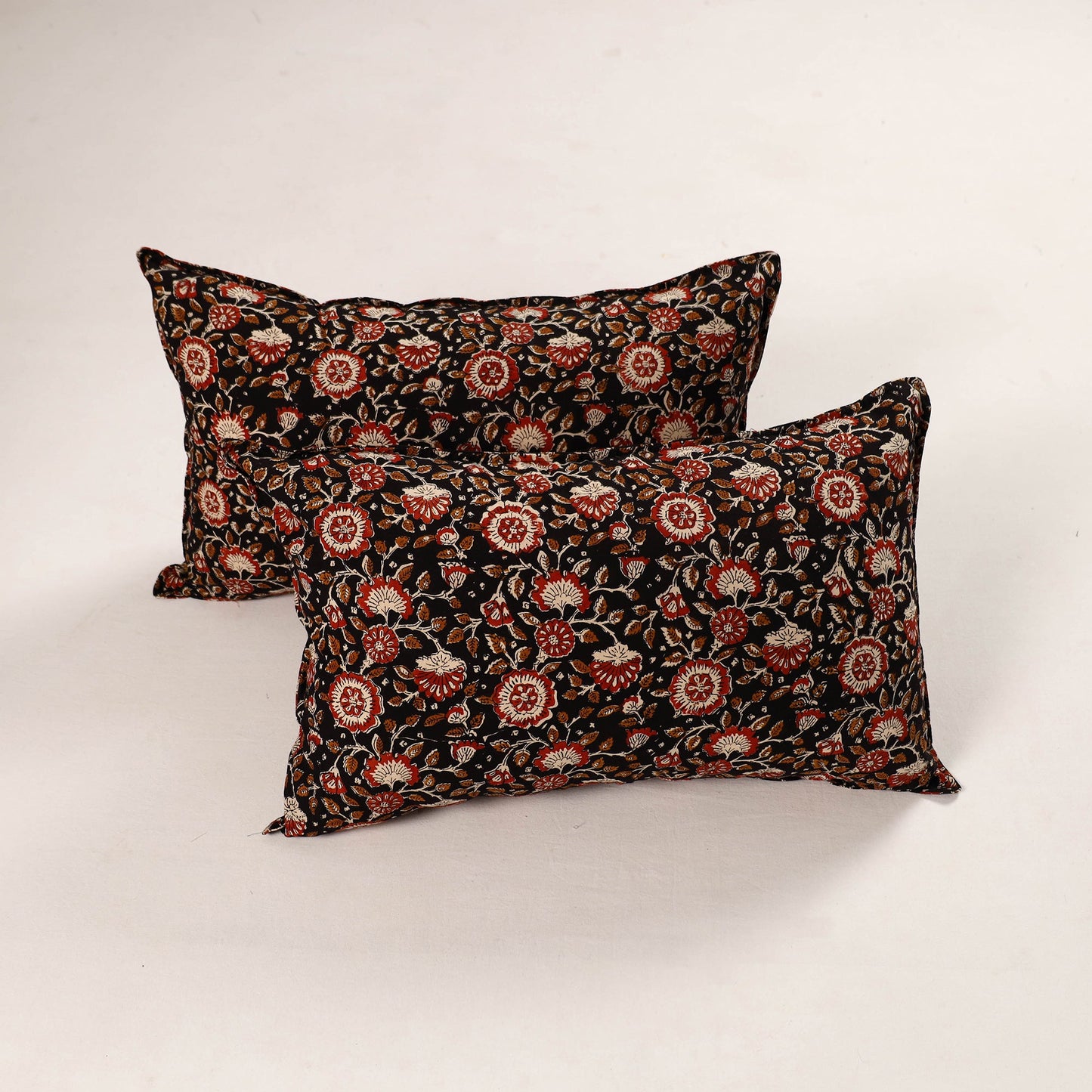 Red - set of 2 bagru cotton pillow covers 21 - handcrafted