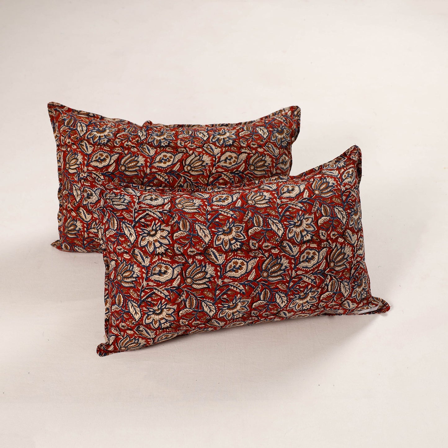 Red - set of 2 bagru cotton pillow covers 25 - handcrafted