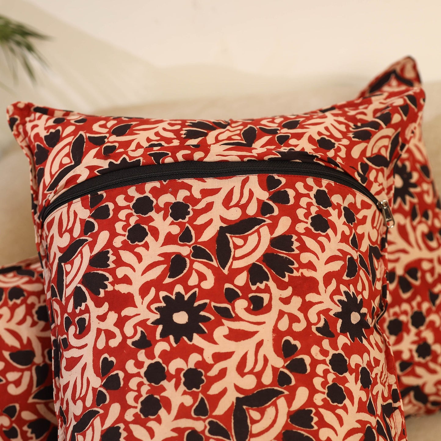 Buy Set of 2 Red Bagru Block Print Cotton Pillow Covers