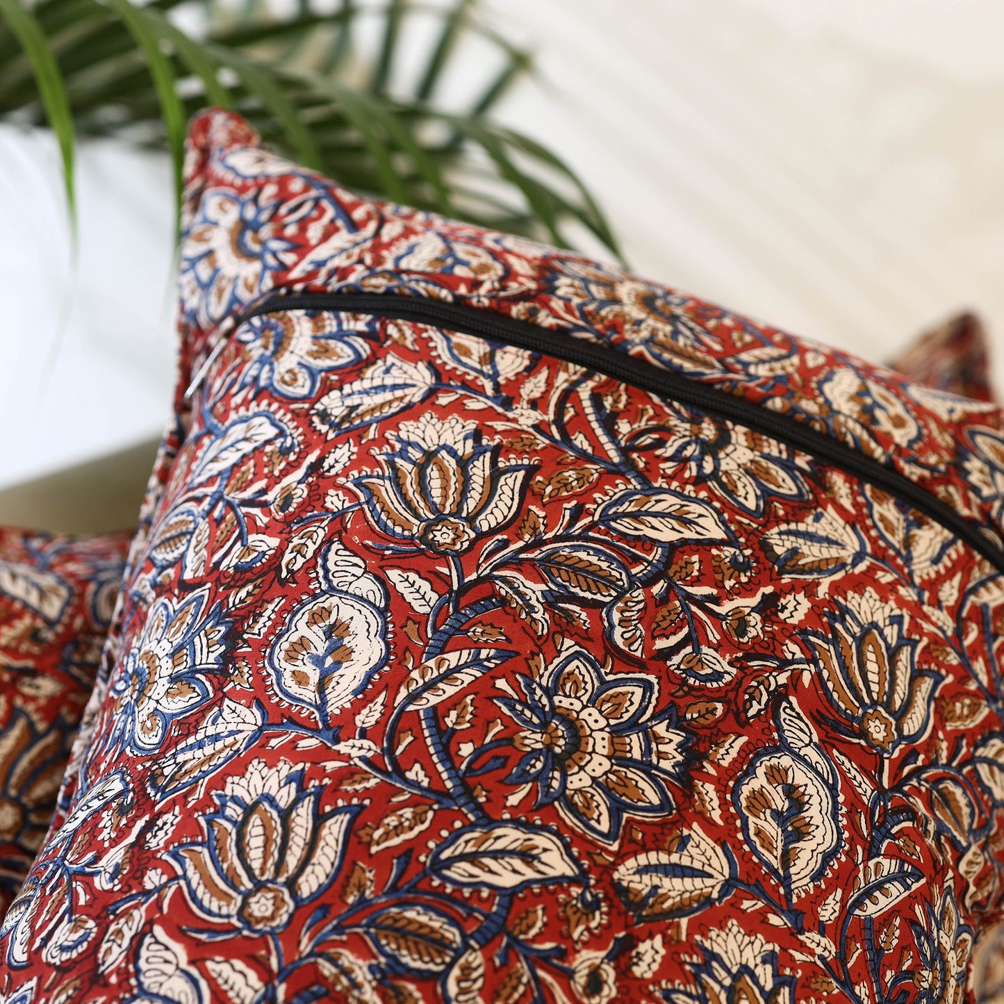 Buy Set of 2 Red Bagru Block Print Cotton Pillow Covers