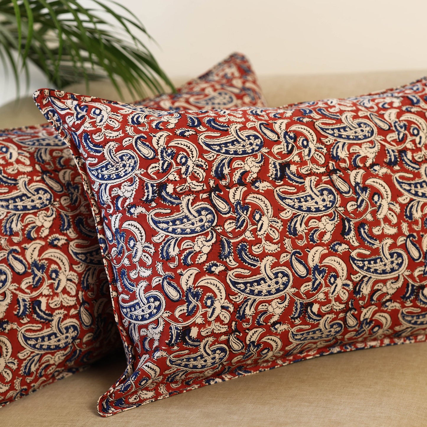 Buy Set of 2 Red Bagru Block Print Cotton Pillow Covers