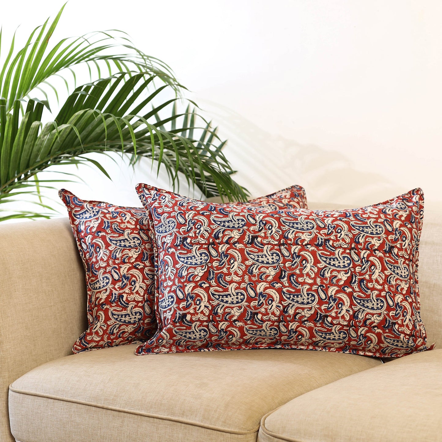 Buy Set of 2 Red Bagru Block Print Cotton Pillow Covers