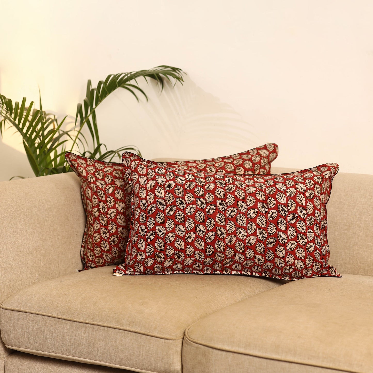 Red - set of 2 bagru hand pillow covers 14 - handcrafted