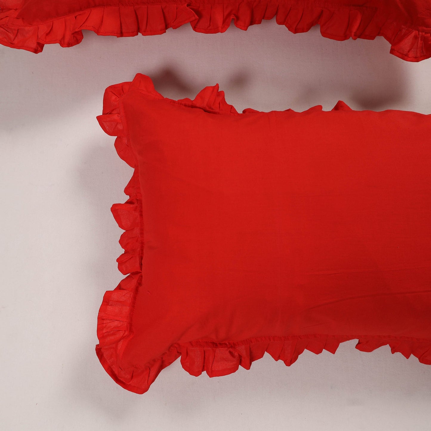 Red - set of 2 handcrafted cotton frill pillow covers 24