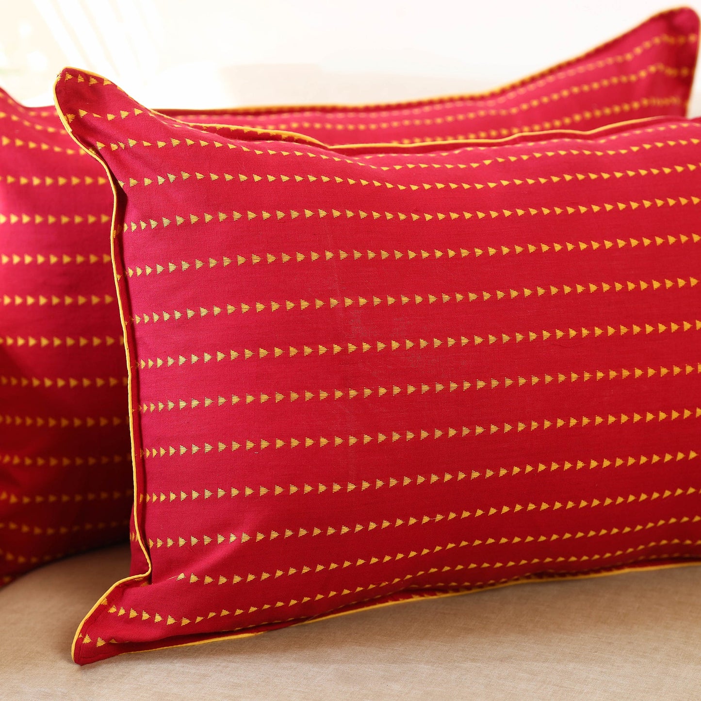 Buy Set of 2 Red Jjacquard Cotton Pillow Covers