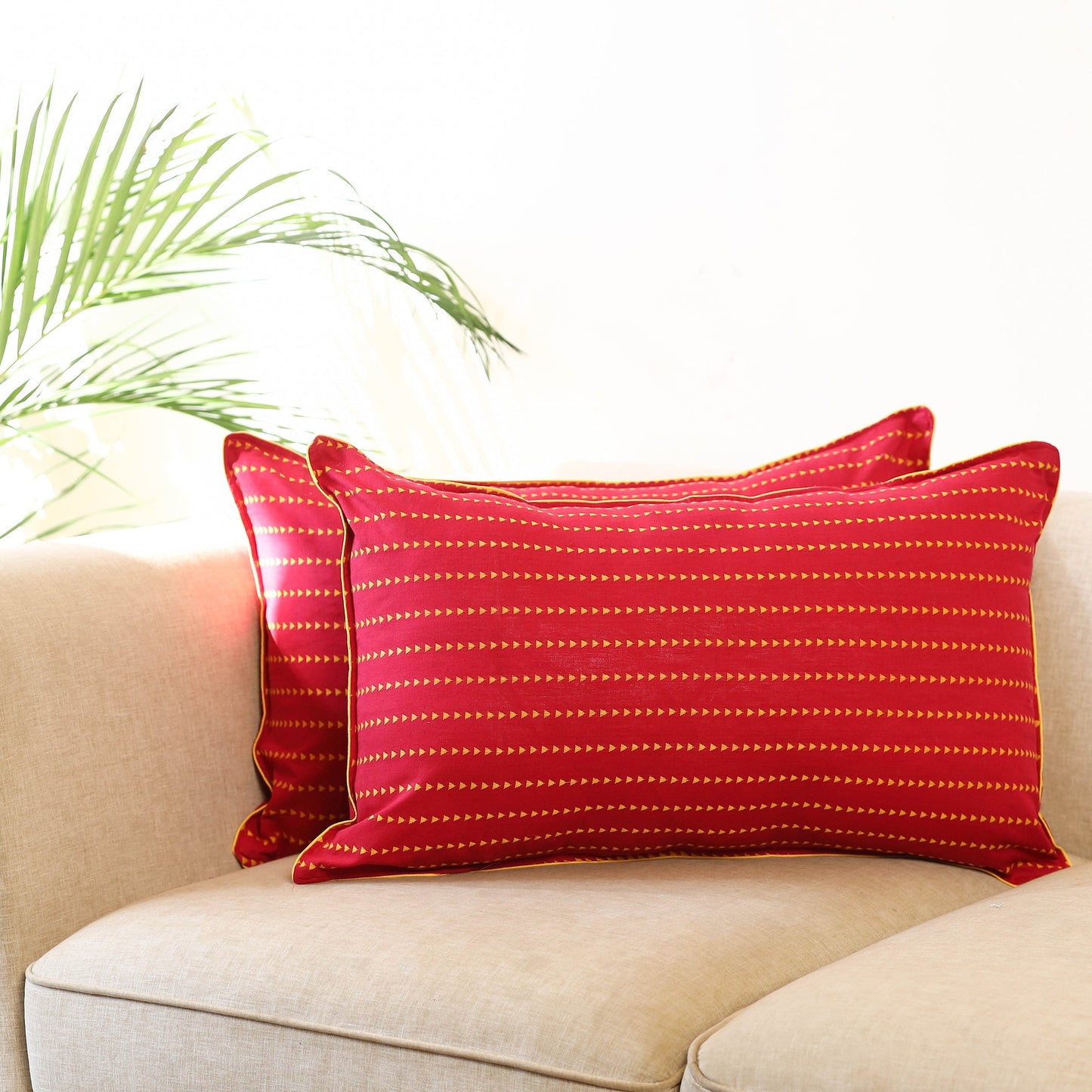 Buy Set of 2 Red Jjacquard Cotton Pillow Covers