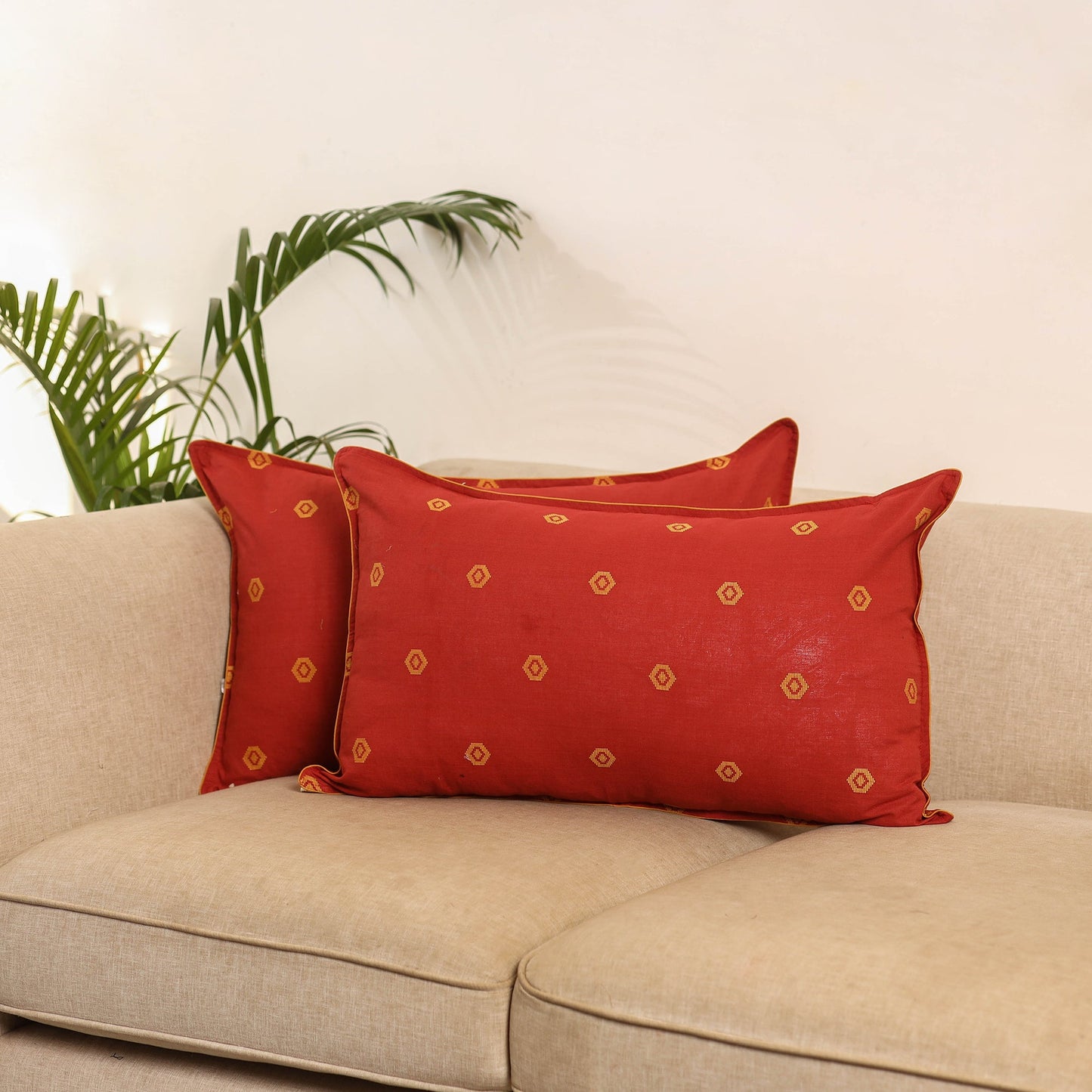 Red - set of 2 jacquard weave pillow covers 01 - handcrafted
