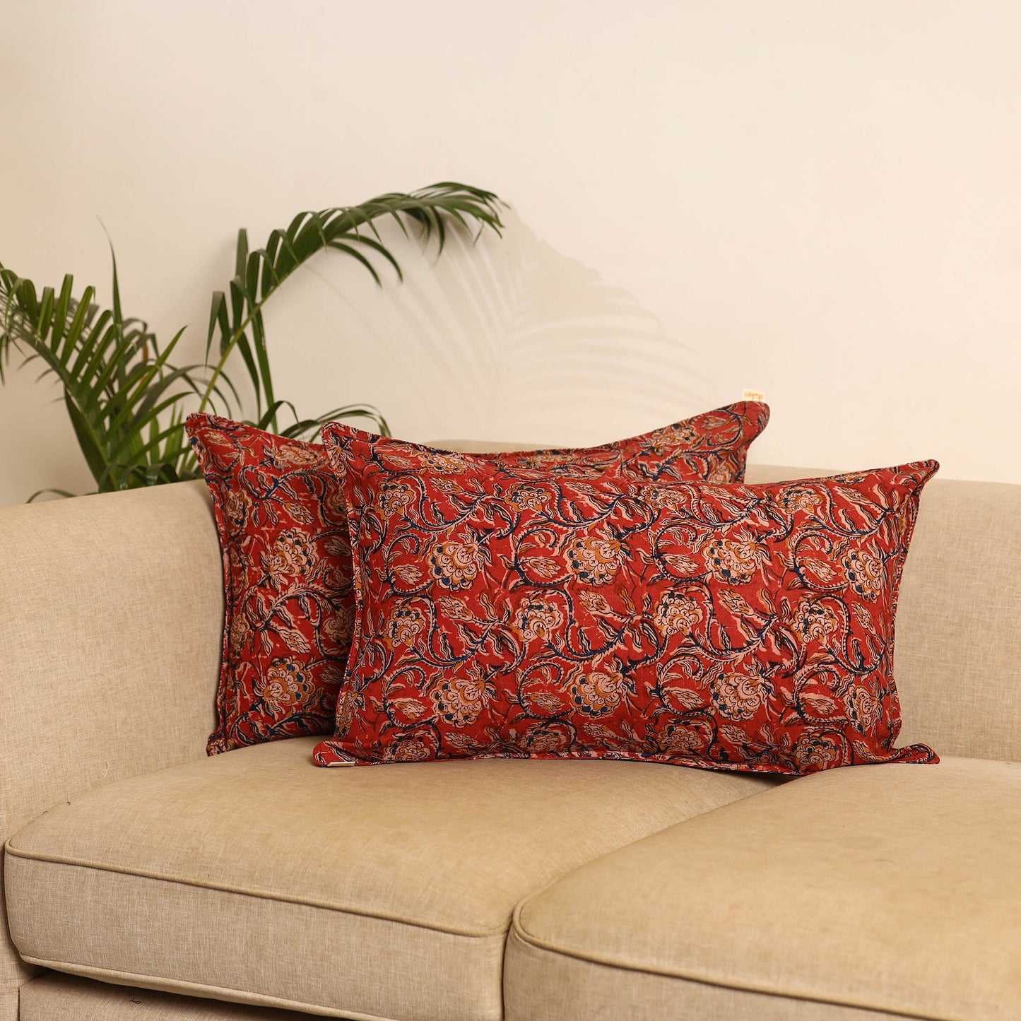 Red - set of 2 kalamkari hand pillow covers 42 - handcrafted