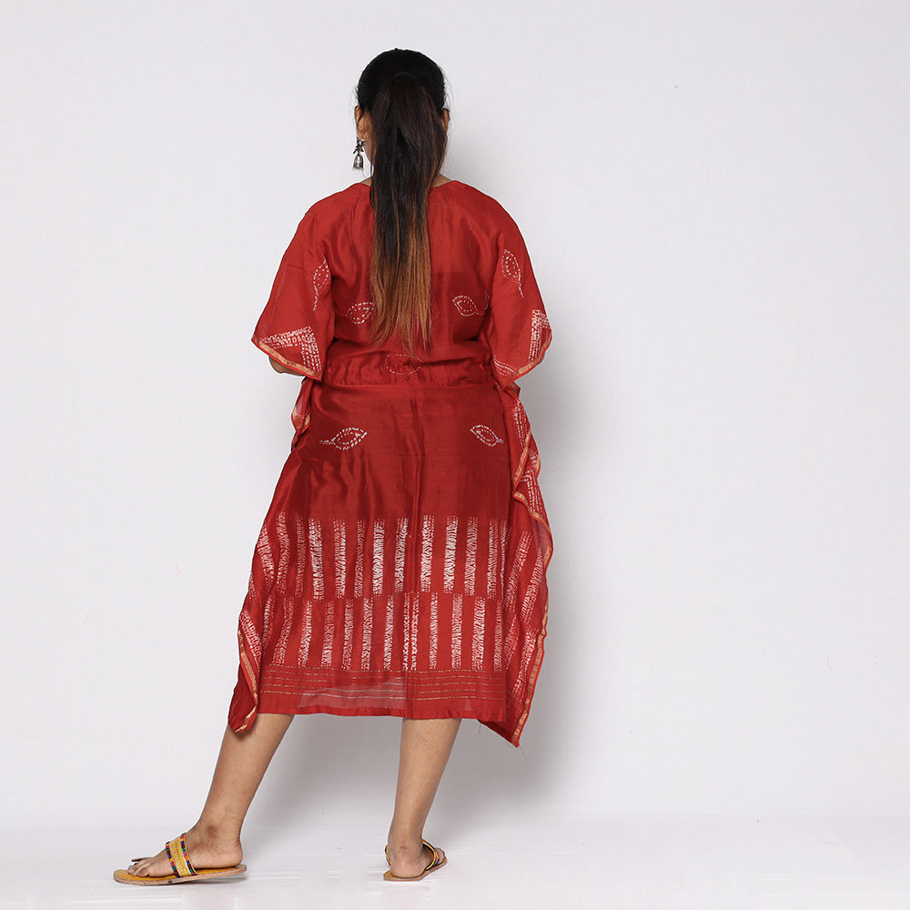 Shibori Tie-Dye Chanderi Silk Kaftan with Tie-Up Waist Online at iTokri.com