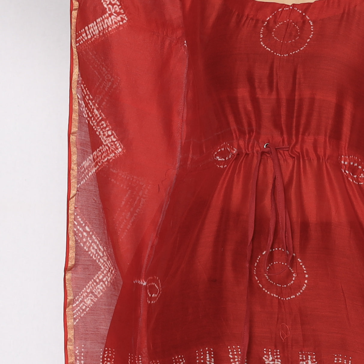 Shibori Tie-Dye Chanderi Silk Kaftan with Tie-Up Waist Online at iTokri.com