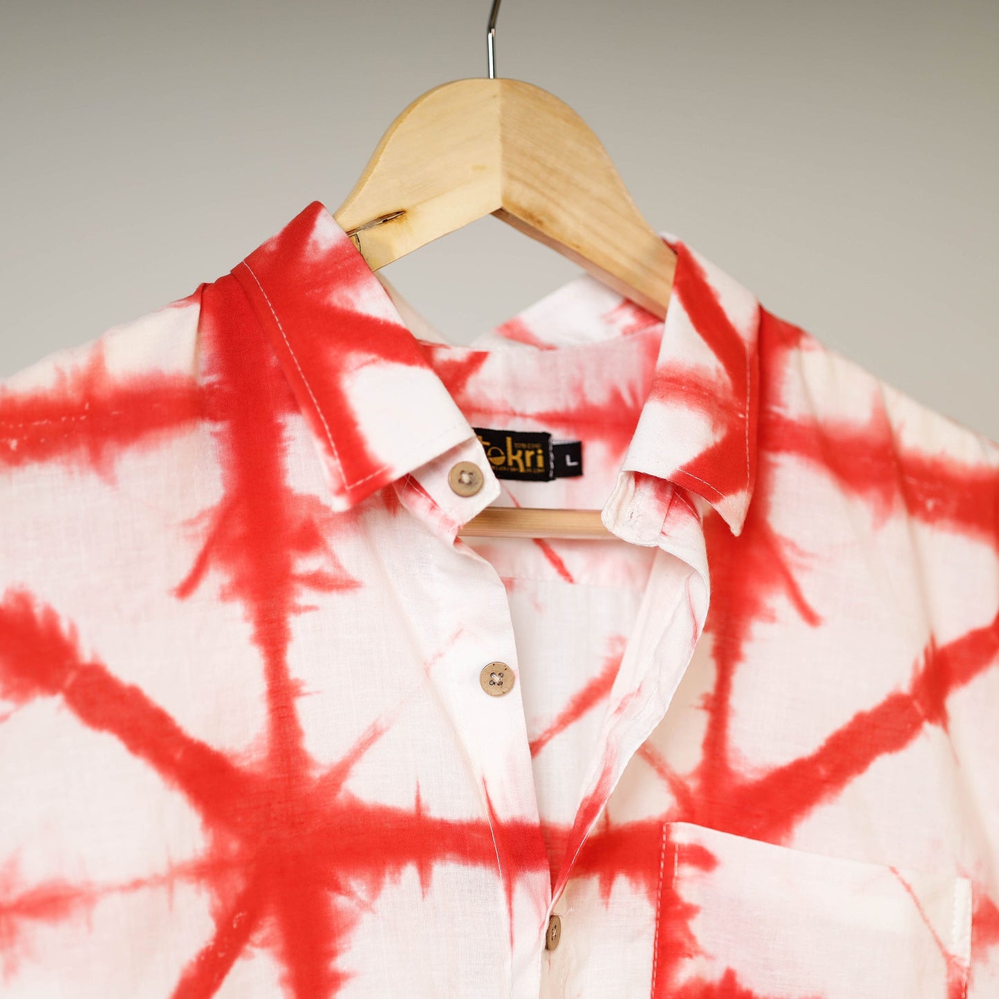 Red - shibori tie-dye mul cotton men half sleeve shirt