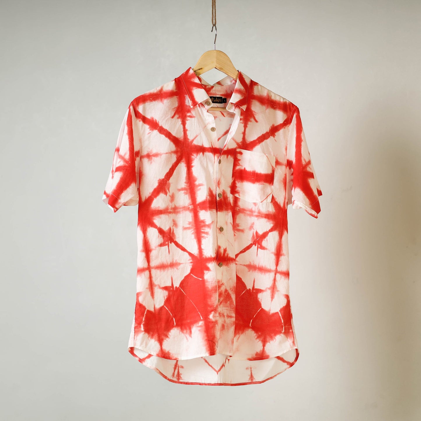 Red - shibori tie-dye mul cotton men half sleeve shirt