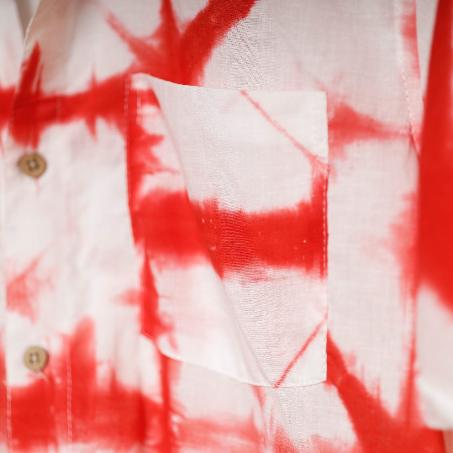 Red - shibori tie-dye mul cotton men half sleeve shirt