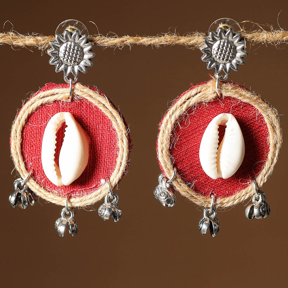 Red Shipra Jute Fabart Handmade Earrings