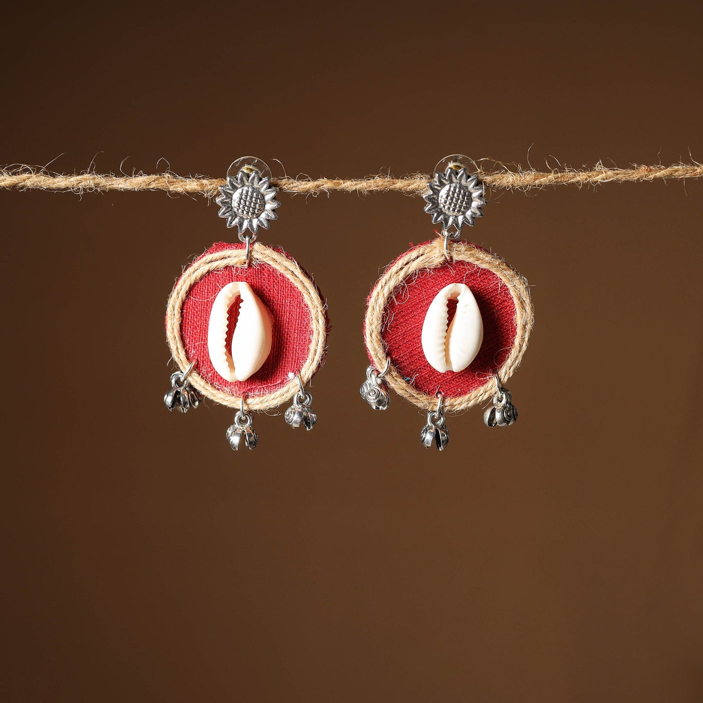 Red Shipra Jute Fabart Handmade Earrings