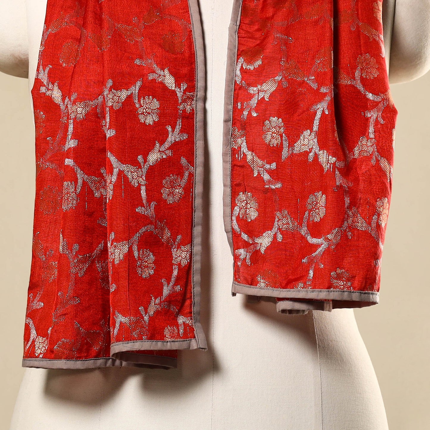 Red Silk Cotton Banarasi Stole