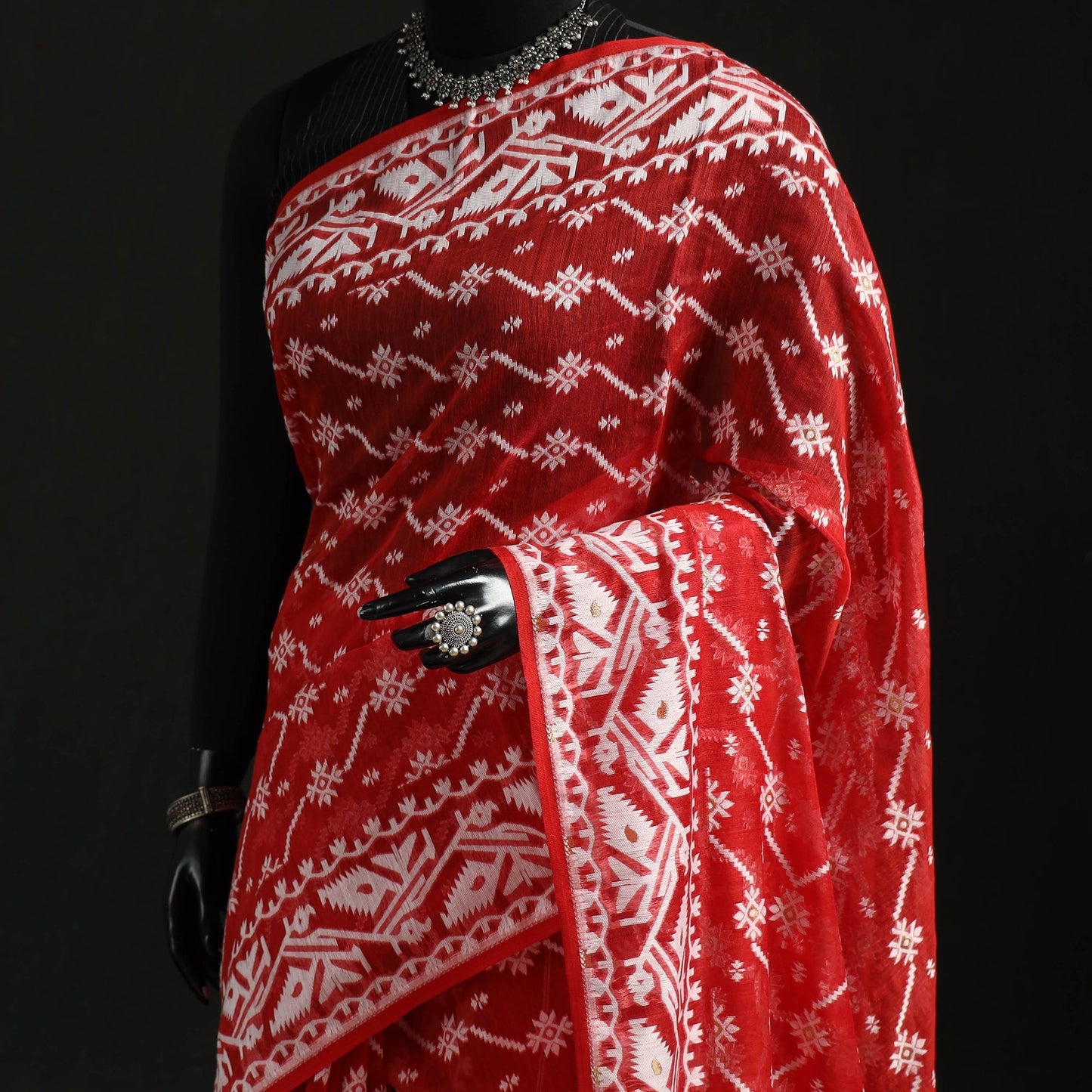 Silk cotton dhakai jamdani saree 05 - handcrafted