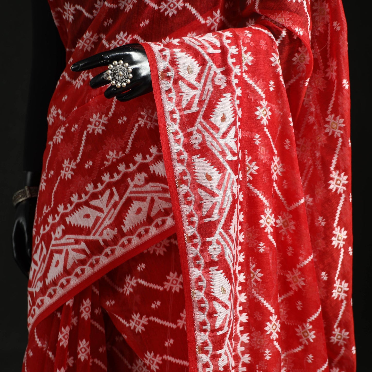 Silk cotton dhakai jamdani saree 05 - handcrafted