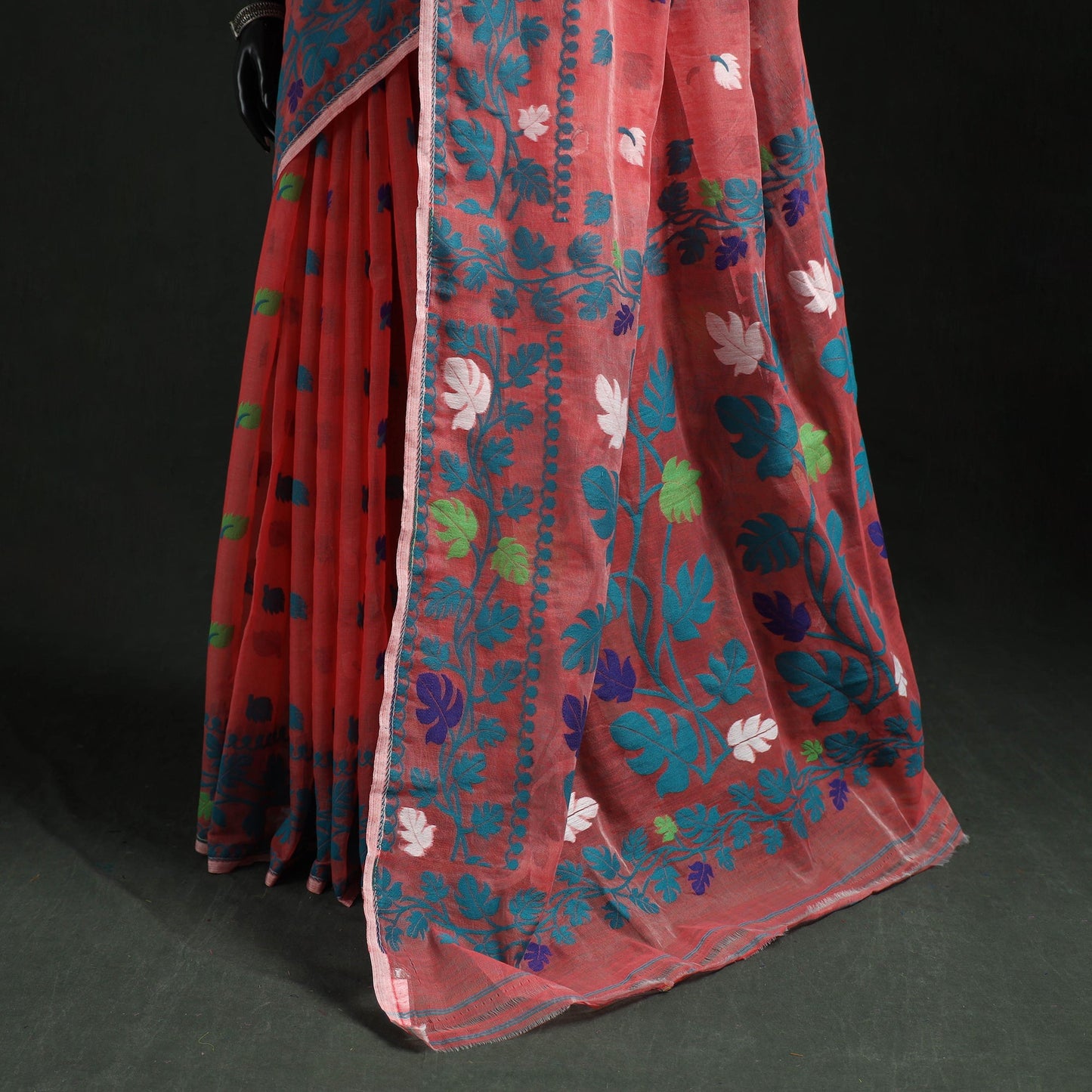 Silk cotton dhakai jamdani saree 10 - handcrafted
