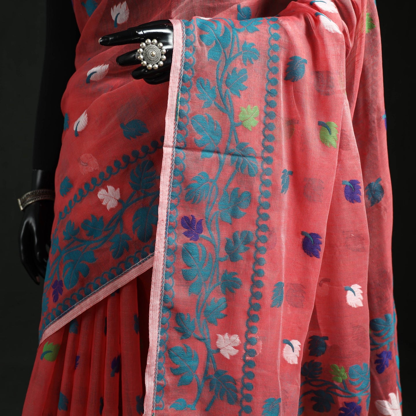 Silk cotton dhakai jamdani saree 10 - handcrafted