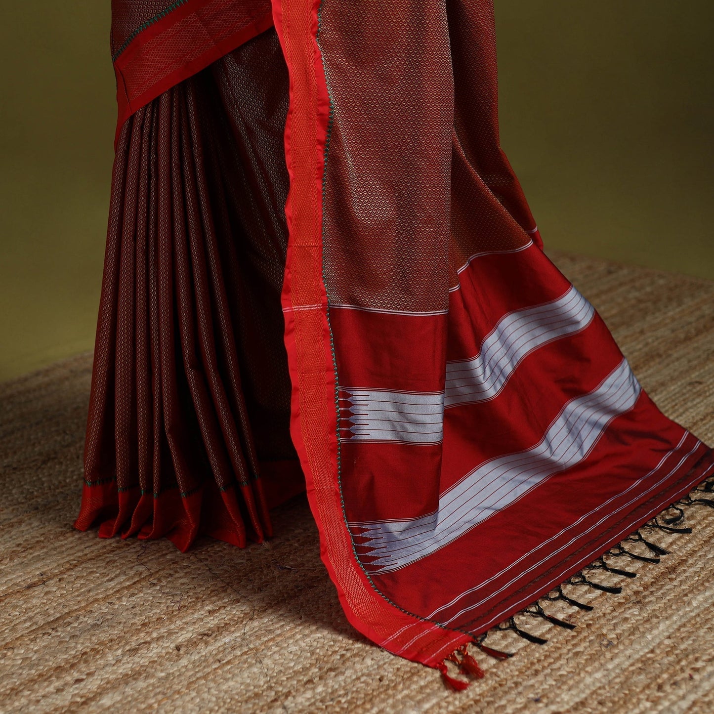 Silk cotton khun saree with ilkal pallu chikki paras border
