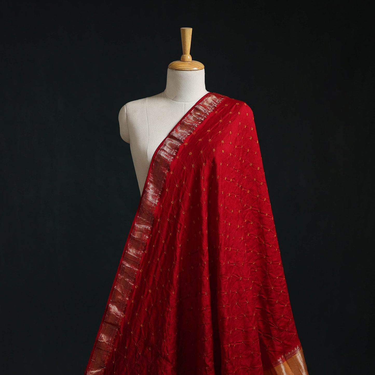 Silk tie-dye bandhani fabric with zari border 23