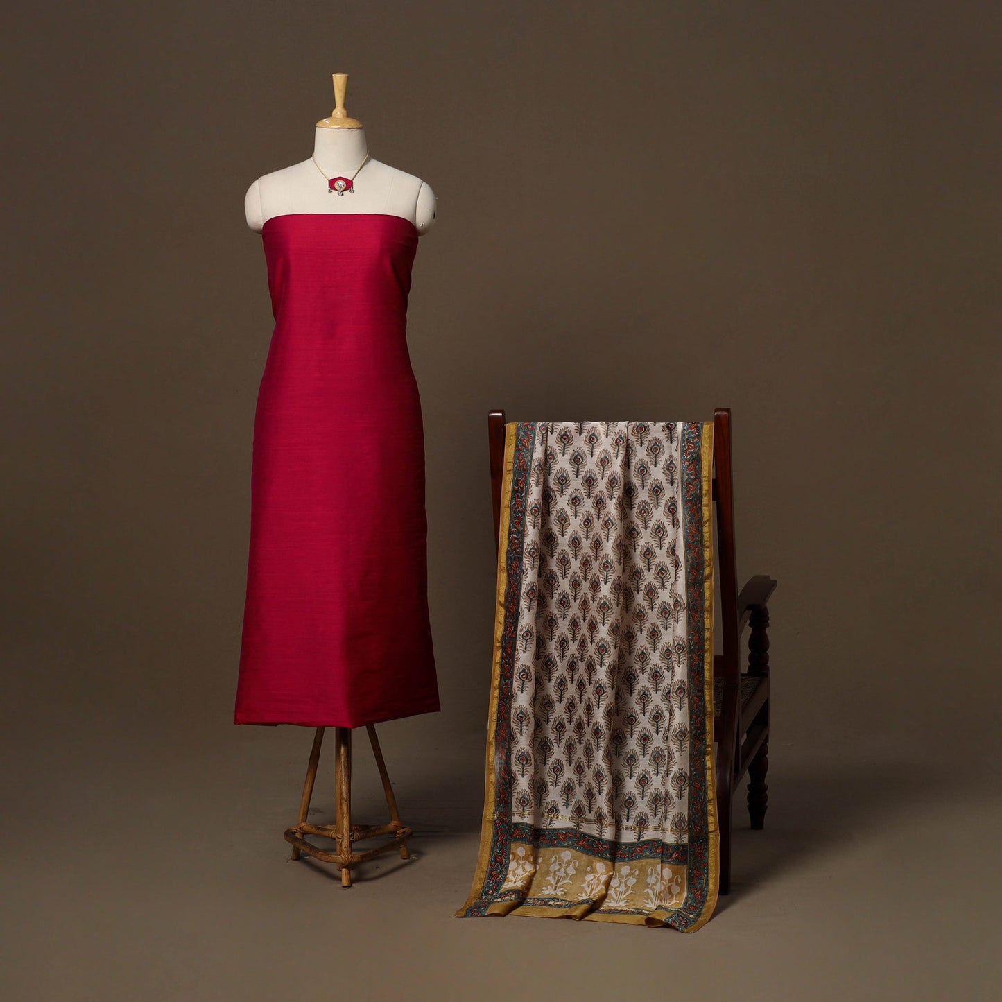 Slub silk plain 2pc unstitched dress material
