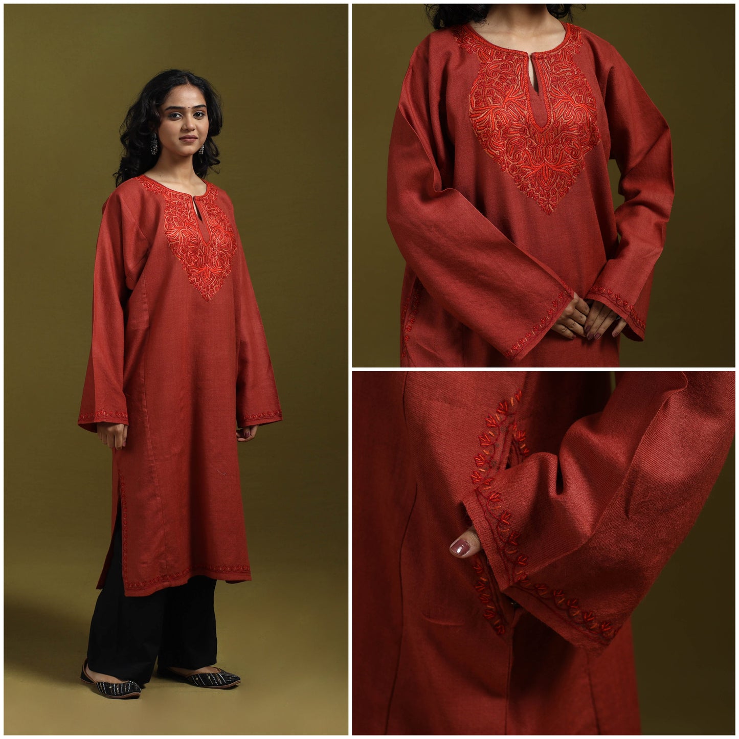 Sozni hand embroidered kashmiri merino wool pheran 36