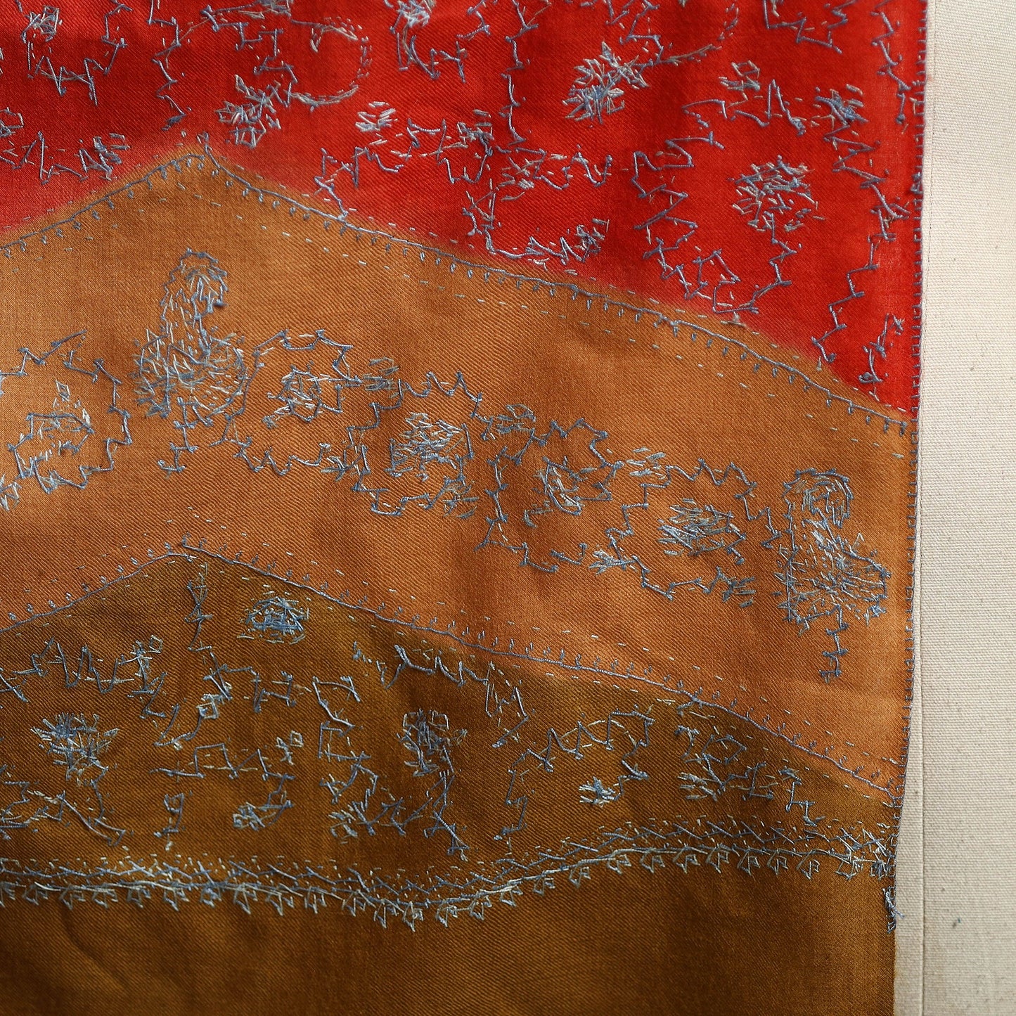 Red - sozni heavy hand embroidery work kashmiri merino wool