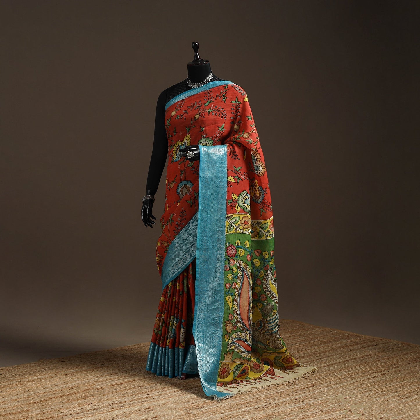 Srikalahasti handloom mangalagiri pattu silk handpainted