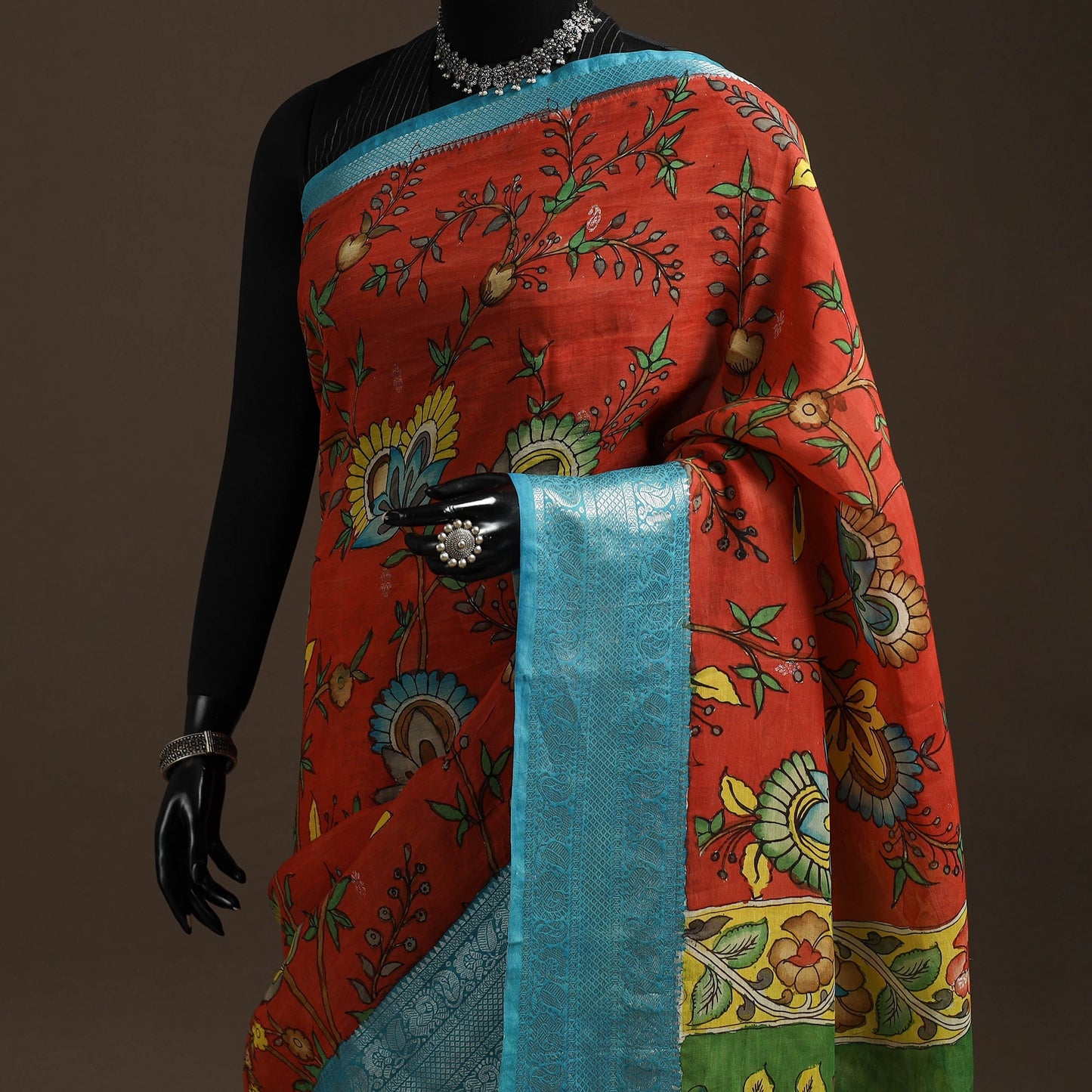 Srikalahasti handloom mangalagiri pattu silk handpainted