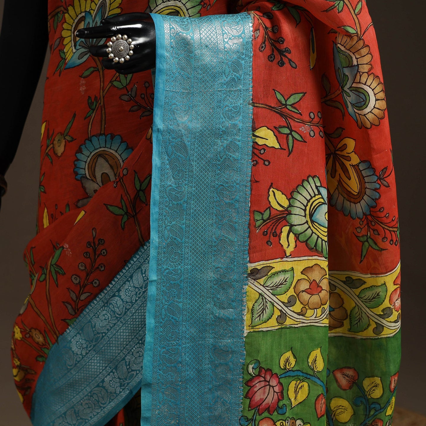 Srikalahasti handloom mangalagiri pattu silk handpainted