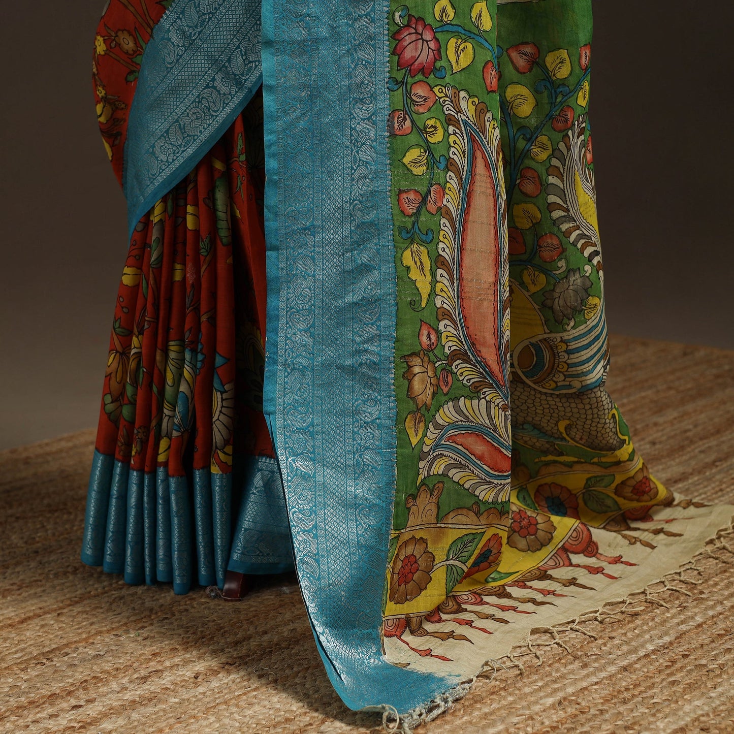 Srikalahasti handloom mangalagiri pattu silk handpainted