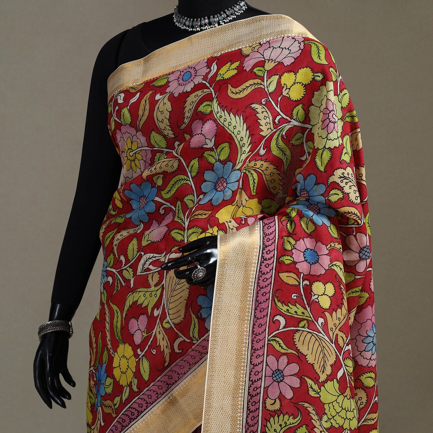Srikalahasti handpainted natural dyed bangalore silk zari