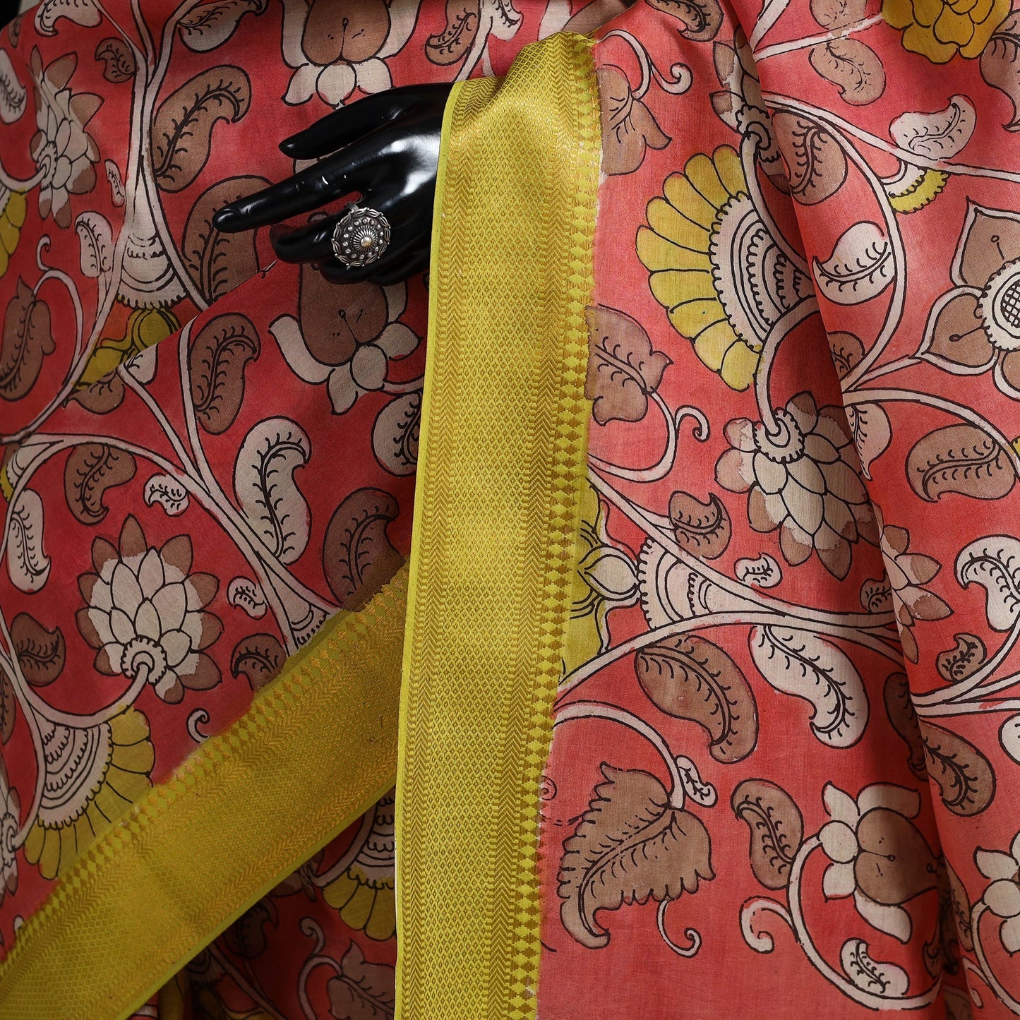 Srikalahasti handpainted natural dyed bangalore silk zari