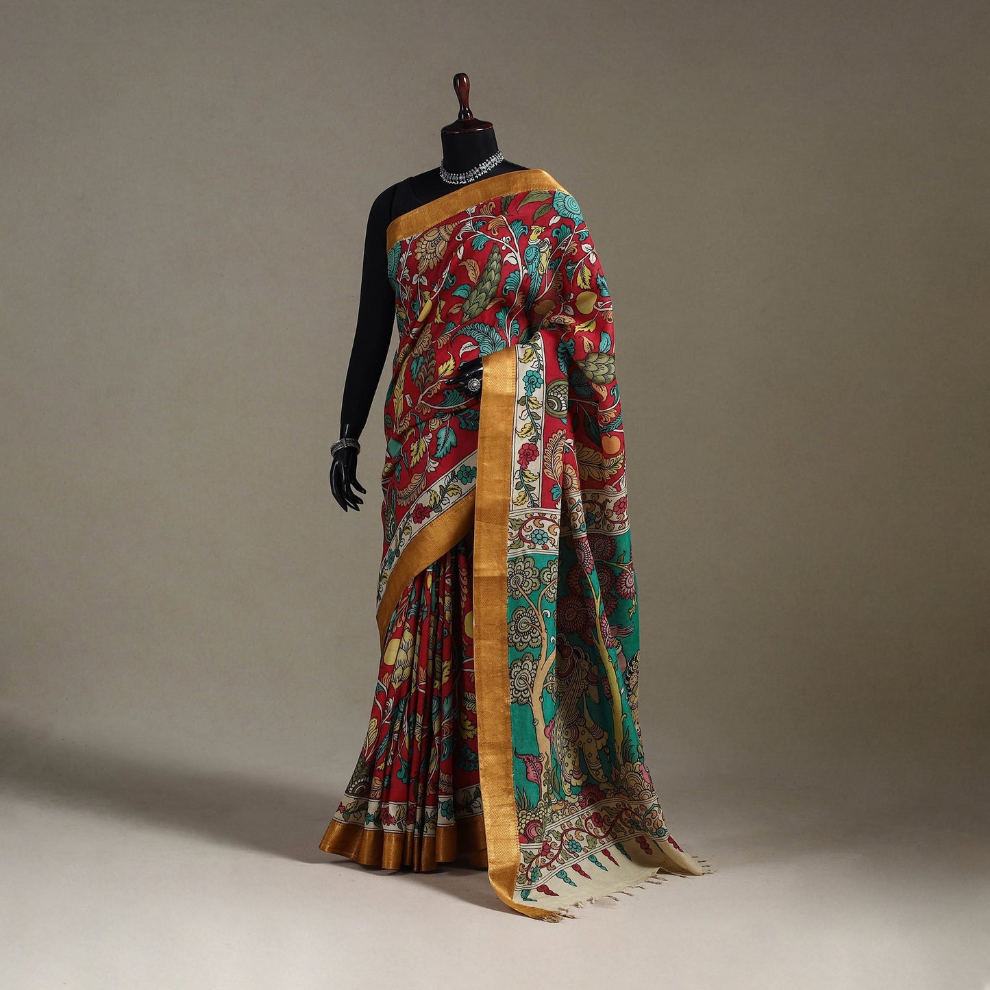 Srikalahasti handpainted natural dyed bangalore silk zari