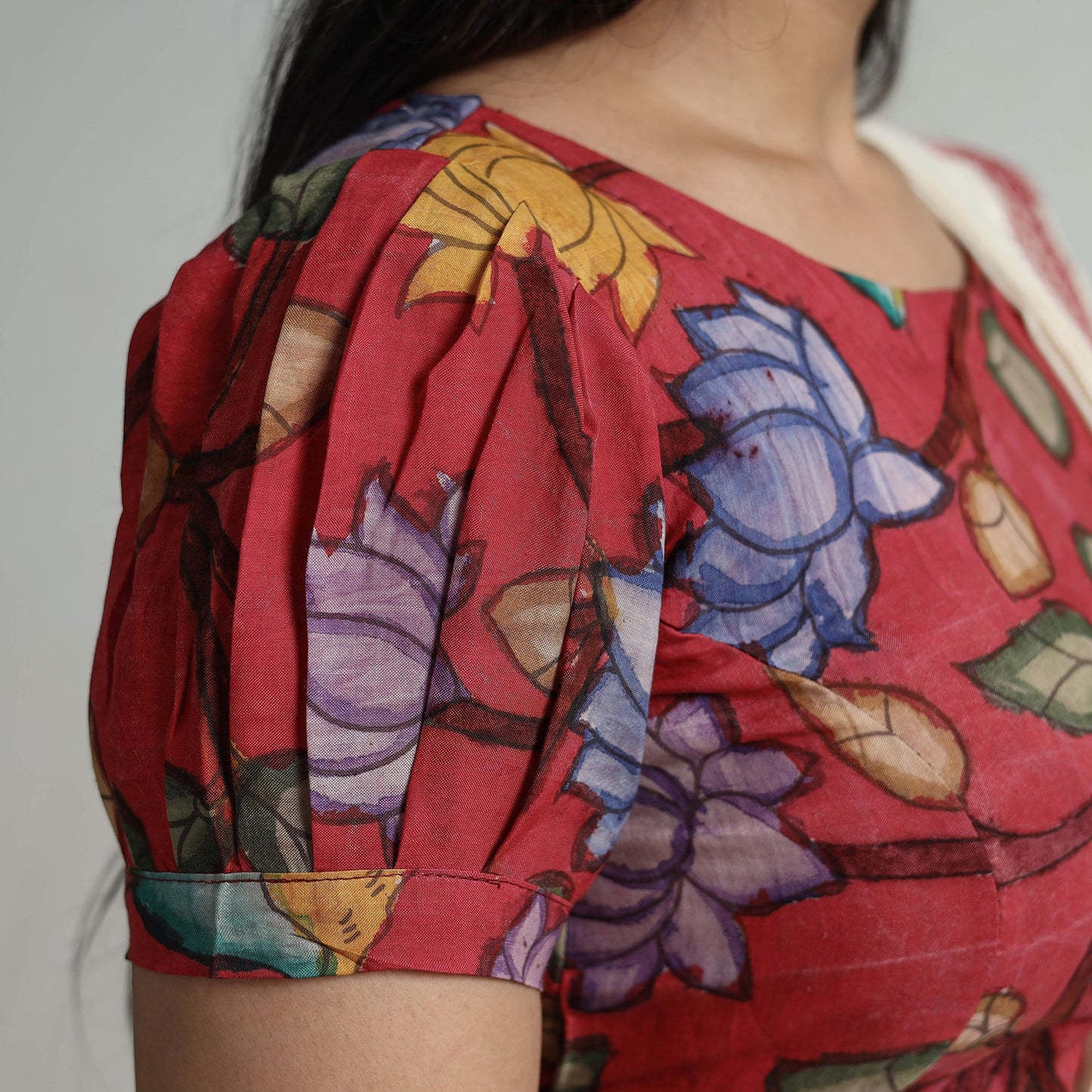Red - srikalahasti handpainted penwork kalamkari chanderi
