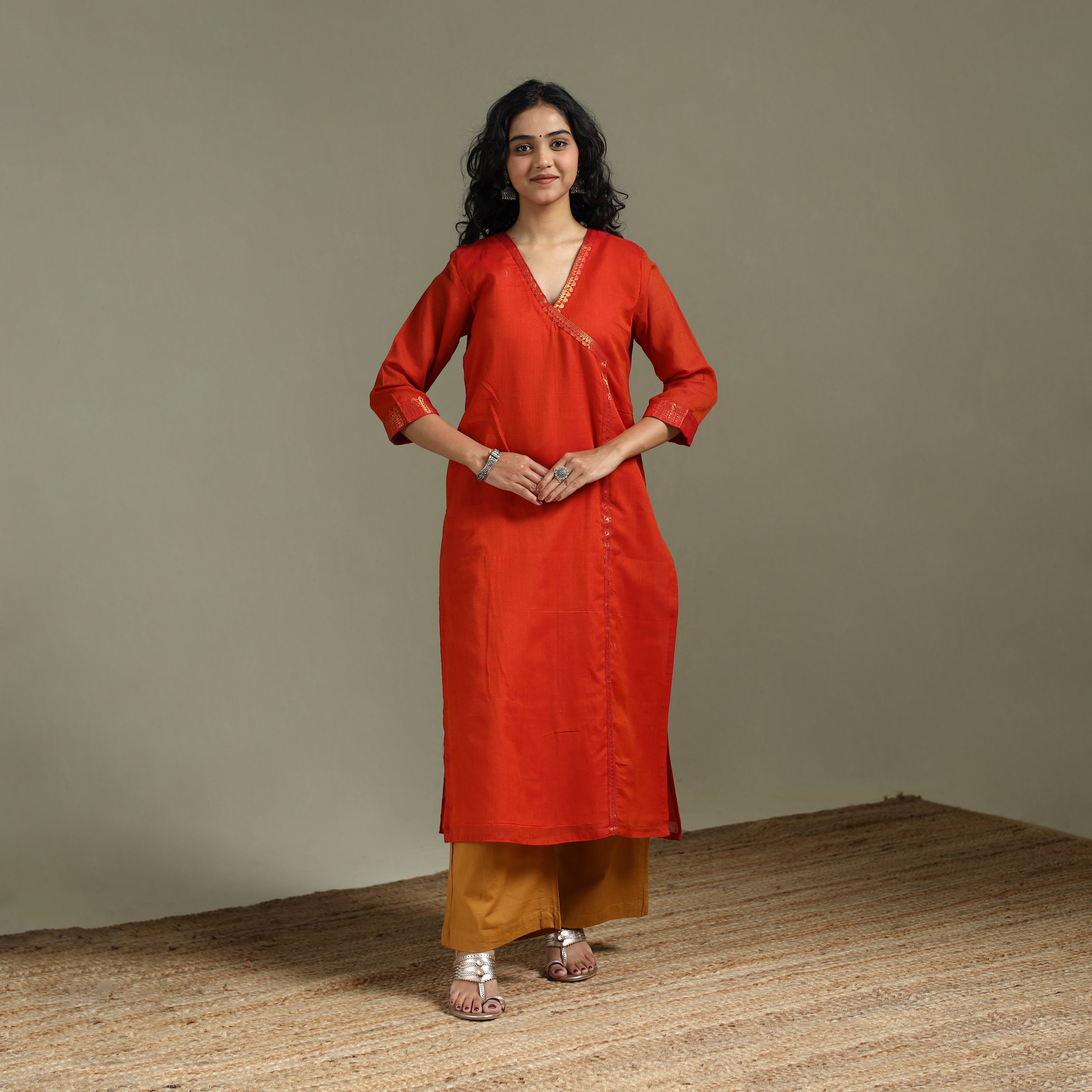 Red - Straight Cotton Dharwad Long Kurta for women 32